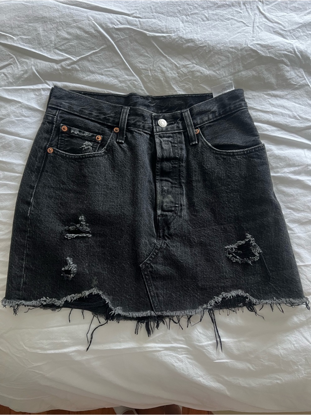 Levi's Black Distressed Denim Mini Skirt